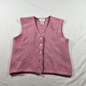 Susan Bristol Vest 100% Wool Womens Pink Petite Medium Ribbed Sweater Vest